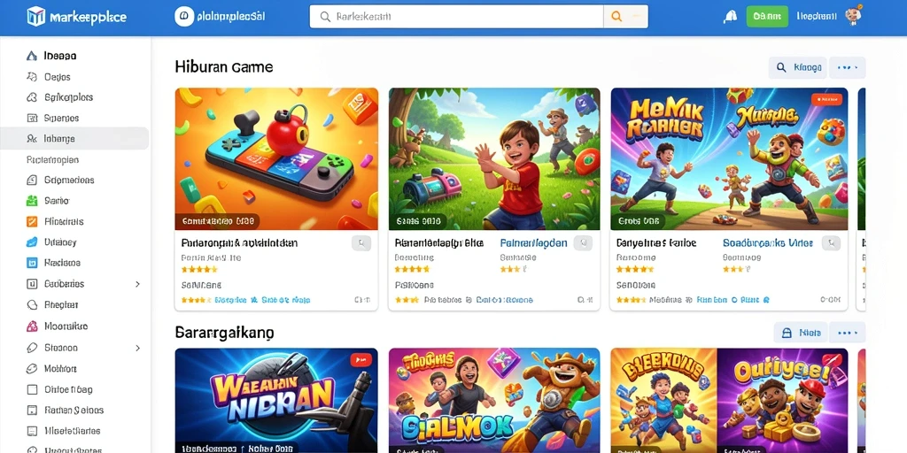 Tampilan layar utama dengan pilihan permainan menarik.